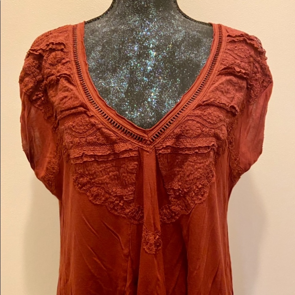 Free People Boho Abagail Tunic Top with Lace Detail in Rust - Picture 5 of 10